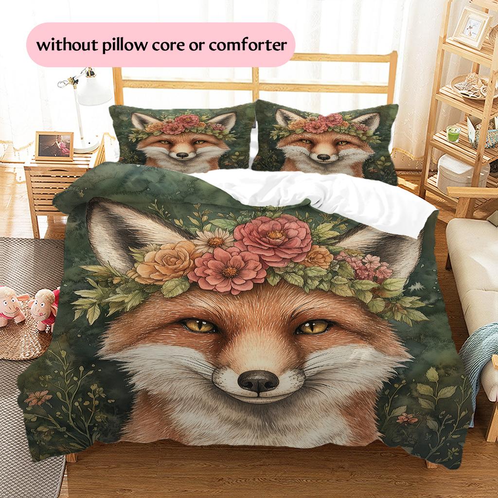 Floral wreath animal Pattern Bedding Quilt Set Quilt Cover Pillowcase Home Decoration Gift (1 * duvet cover + 2 * pillowcase, without core)