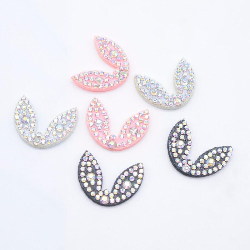 30Pcs 26*20mm Kawaii Rabbit Ears Rhinestone Crystal Patches Decor Appliques Supply Cloth DIY Headwear Crafts Accessories