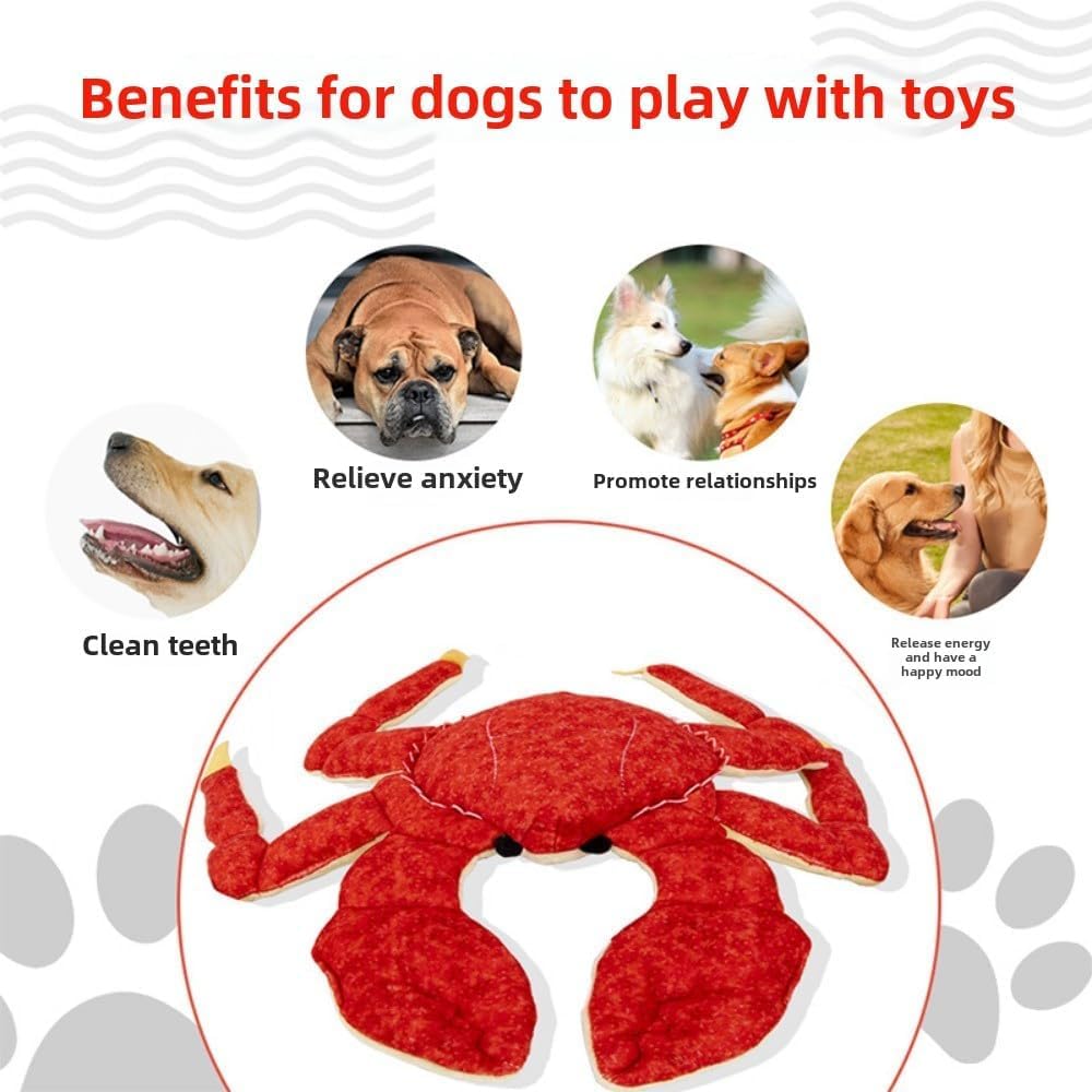 RED Crab Dog Toys -Cute King Crab Squeak Plush Dog Toy for Aggressive chewers,Dental Toy for Aggressive Chewers, Large/Small Breed (13.78 inch)
