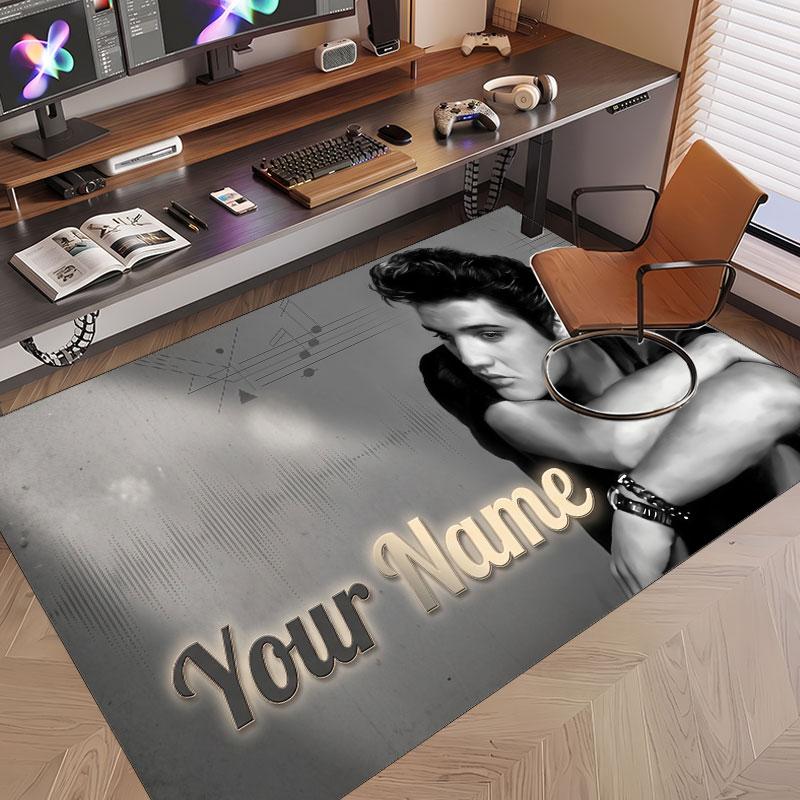 Custom Rug Elvis Presley Pattern Print Name Text Soft Non‑Slip Floor Carpet for Home Indoor Decoration