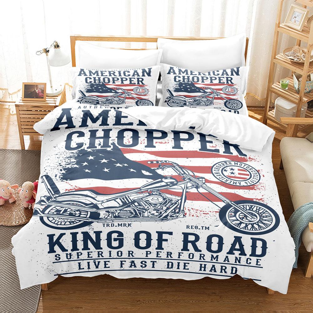 Motorcycle Duvet Cover Set Dirt Bike Extreme Sports Theme for Boy Girl Motocross Racer Polyester Bedding Set King Queen Size
