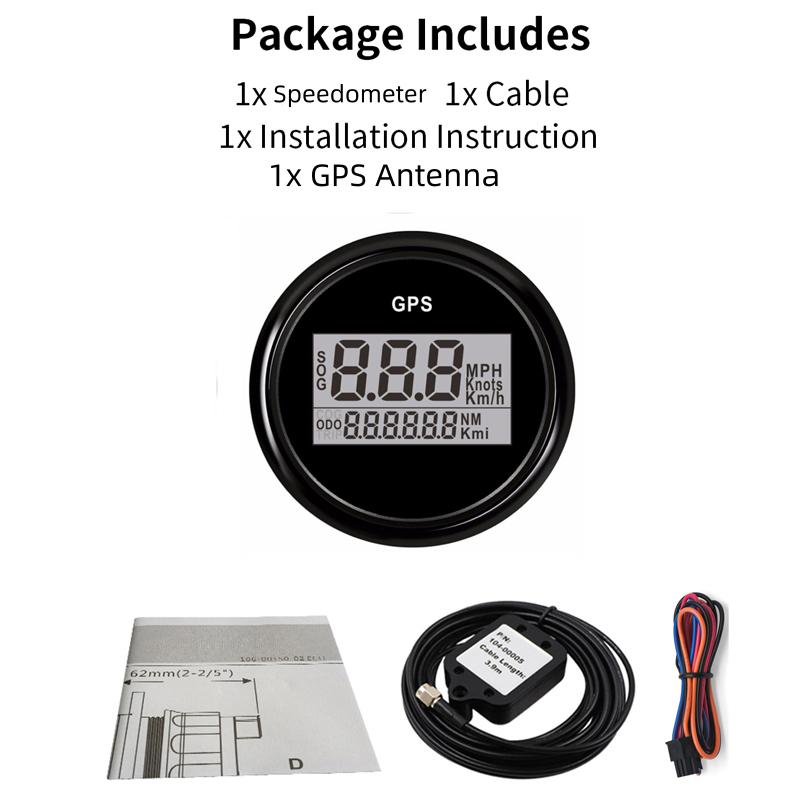 Cars / Boat 52mm GPS Speedometers Sog 0-999Km/h Knots Mph Show Digital Speed Mileometers Odometers with Antenna 9-32v Voltage