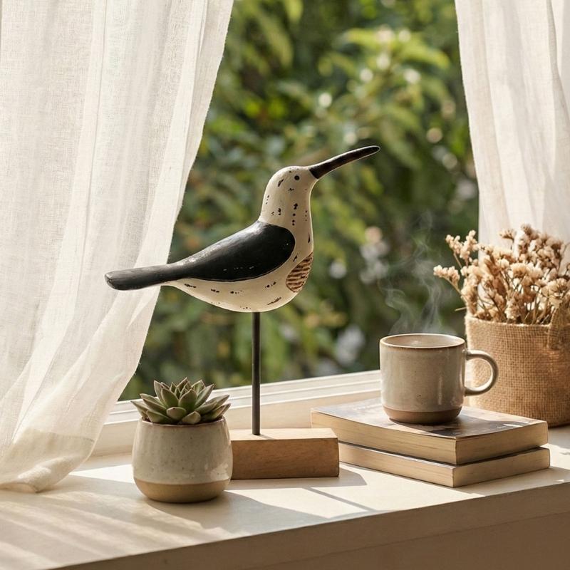 Wooden Seagulls Figurines,Mediterranean Styles Bird Statues Ornament for Beach,Garden,Backyard,Balconys,Home Decorations