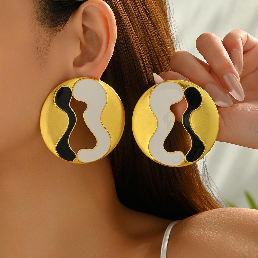 New European and American Style Women's Jewelry Geometric Drop Oil High-end Earrings for Women