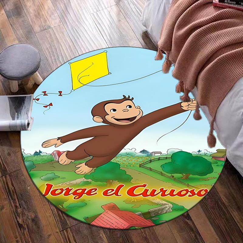 Curious George Flying Kite Round Rug for Livingroom,Bedroom, Palyroom, Chair Rug, Area rug, Circle Carpet, Fan Christmas gift