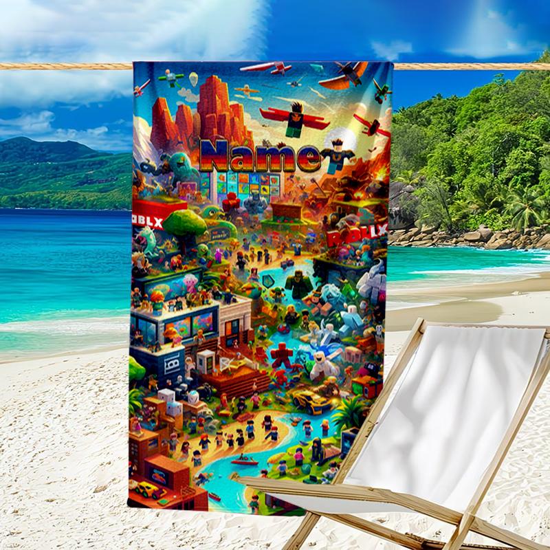Custom Name Ultrasoft Beach Towel With Roblox Themeideal For Pool Camping Diving Perfect Travel Essential Vibrant Beach Towel