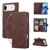 For iPhone 17 Air Case Zipper Wallet Multiple Card Slots Leather Phone Cover with Wrist Strap