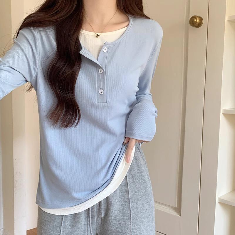 Женская рубашка из двух частей молочно-голубого цвета с искусственным бархатом, с длинными рукавами, с начесом внутри, утягивающий и шикарный верх футболки