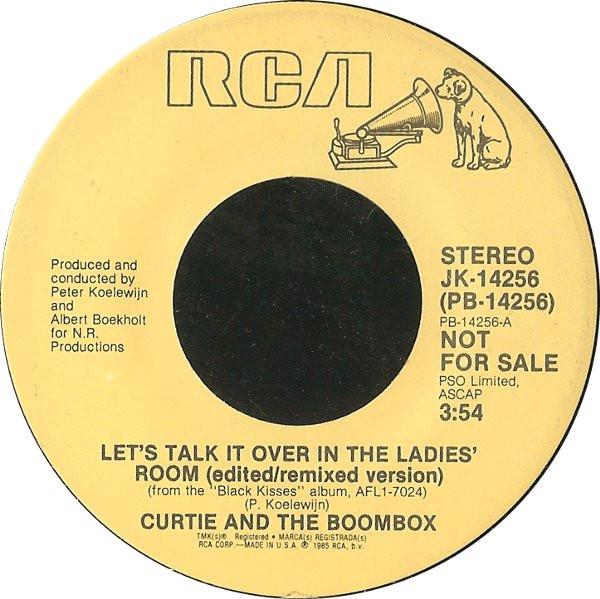 7-дюймовая пластинка CURTIE THE BOOMBOX Lets Talk It Over In The Ladies Ro JK14256PROMO RCA 1985 США Танцевальная Электроника Б/у