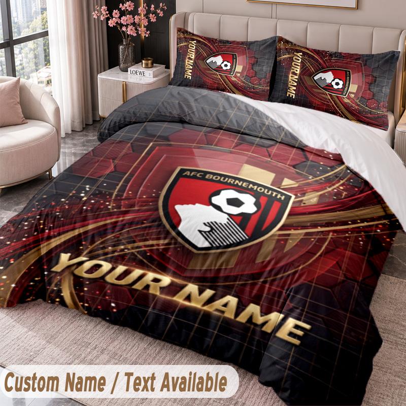 Bournemouth Football Printed Bedding Set Custom Name Text 1 Duvet Cover 2 Pillowcases For Bedroom
