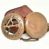 Brass Sundial Compass with Leather Case and Chain Push Open Mechanism Vintage Steampunk Accessory Antiquated Finish Pocket Compass