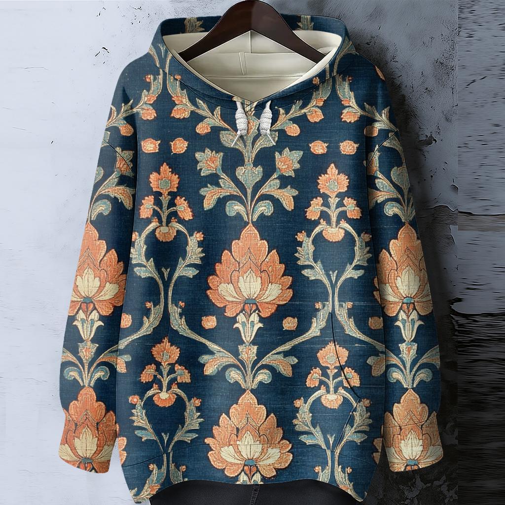 Женский худи свободного кроя с цветочным принтом и длинными рукавами