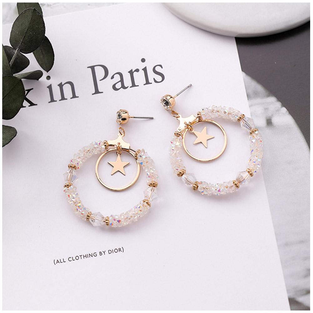 Women Fashion Broken Diamond Big Circle Star Design Earrings