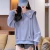 Spring New Women's Waffle Navy Collar Thin Long Sleeve Sweater