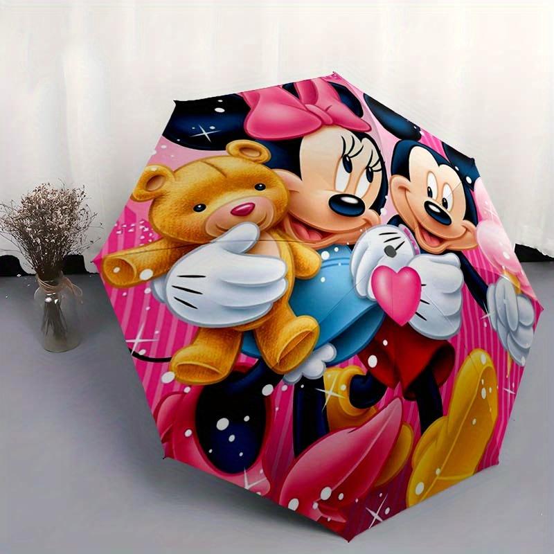 Disney Mickey Mouse And Minnie Mouse Automatic Open/Close Umbrella -Cute Umbrella with Cute Design, Portable 3-Fold Compact Umbrella for Men