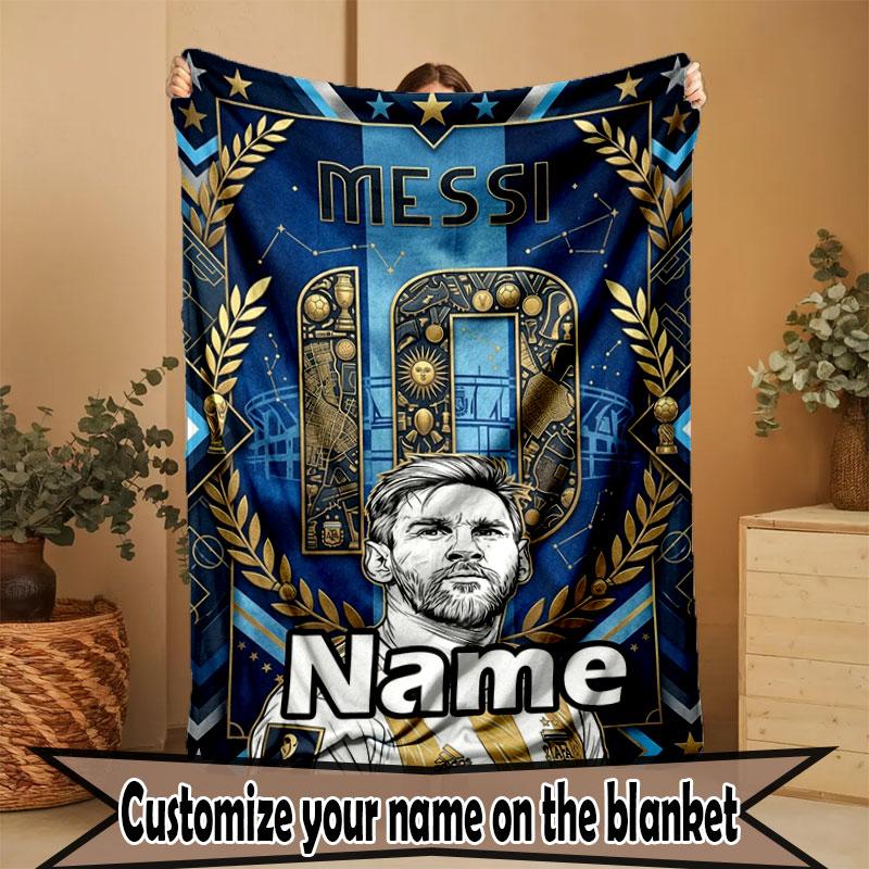 Custom Name Personalized Lionel Messi Print Blanket, Home Decor, Bedroom, Sofa, Camping, Couch, Gifts for Birthday Christmas