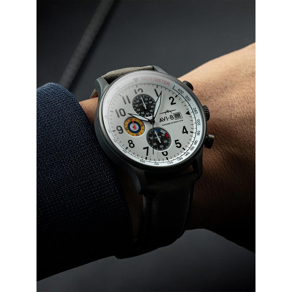 AVI-8 Hawker Hurricane Classic Chronograph Часы мужские кварцевые AV-4011-0B с классическим хронографом, циферблат цвета слоновой кости, серый, белый