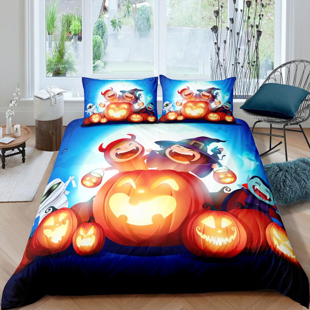 3D комплект постельного белья на Хэллоуин с тыквой и призраком, пододеяльник, наволочка, 2/3 шт., AU/DE/EU/US, полный размер, мягкое и легко чистящееся украшение для спальни
