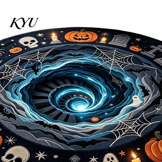 Soft Crystal Velvet Mat 3D Illusion Halloween Rug, Spooky Ghost Round Area Non-Slip Rug Floor for Living Room Bedroom Entrance Home Decor Holiday