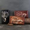 Retro Genuine Leather Women's Long Wallet Natural Cowhide Animal Pattern Embossed Phone Purse Card Holder