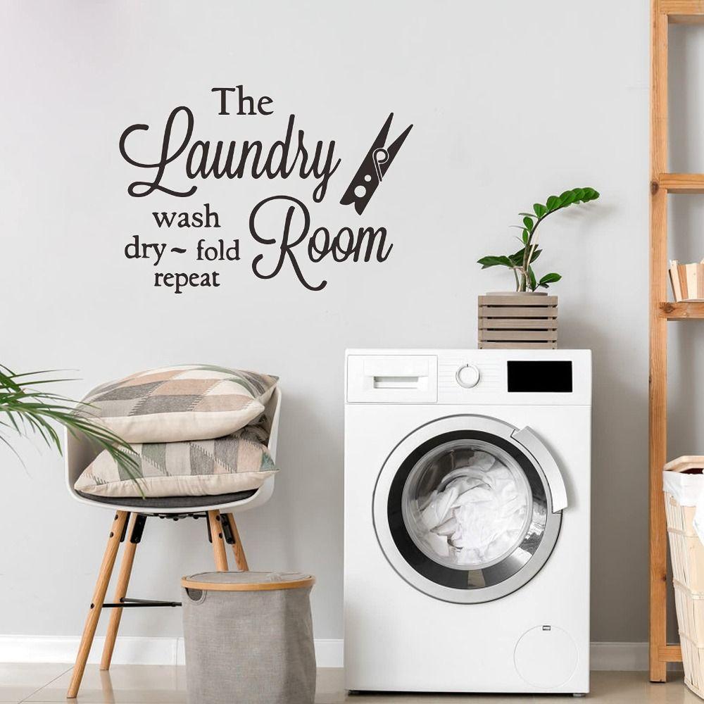 Waterproof Laundry Room PVC Wall Decor Wash Dry Fold and Repeat Art Quotes Words  Laundry