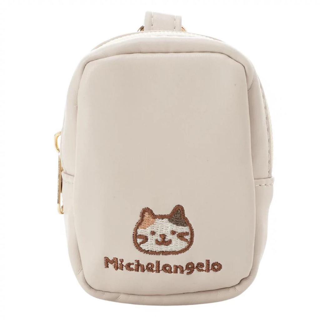 Кожаная мини-сумка для хранения зарядных устройств и наушников с вышивкой в виде японского мультяшного кота