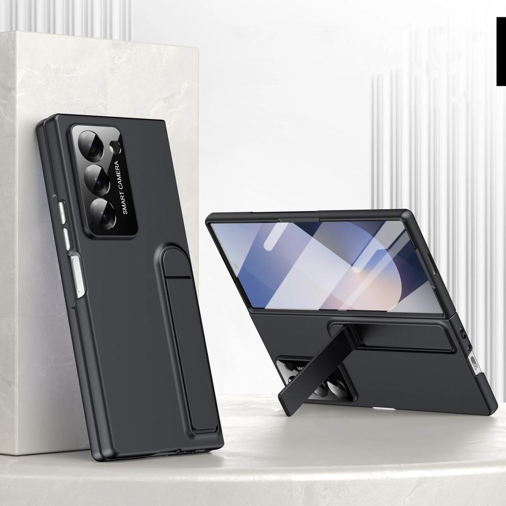 Luxury Matte with Kickstand Holder Phone Case for Samsung Galaxy Fold Z 7 6 5 4 3 Built in Screen Protect Back Shockproof Cover