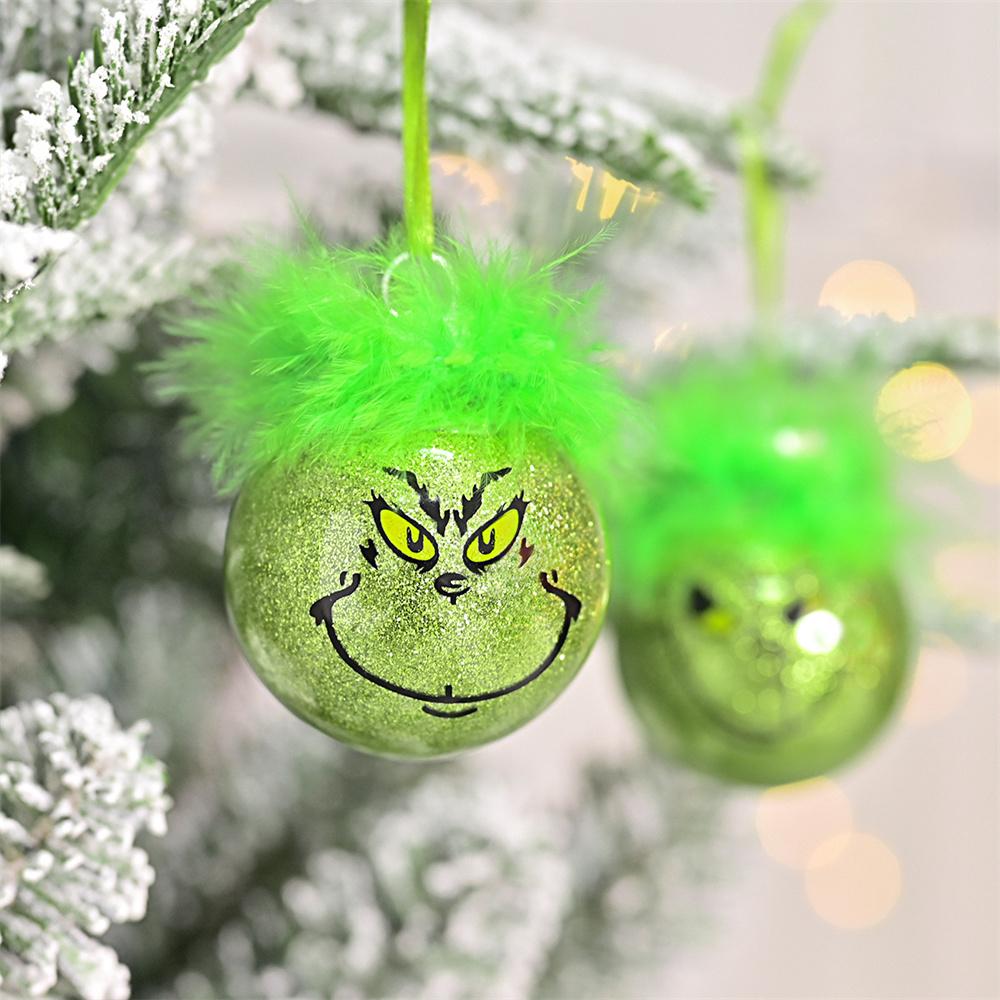 Cute Green Elf Christmas Tree Ornaments Xmas Balls & Fuzzy Hair Christmas Decor