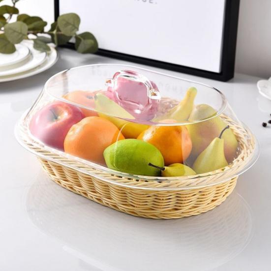 Хлебная корзина из искусственного ротанга с акриловой крышкой для хранения продуктов, многофункциональная тканая