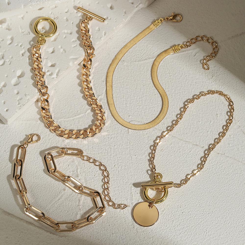 European and American hot-selling hand jewelry hip-hop snake bone chain NK chain stacking and wearing combination retro metal ot buckle chain bracelet