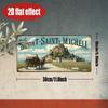 HD Aluminum Print, Vintage Mont-Saint-Michel France Landmark License Plate Style Wall Art, High Definition Bend-Resistant Metal