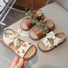 Girls Flat Sandals Bow Decoration Soft Bottom Non-slip Cherry Embroidery Velcro PU Upper Open Toe Fashion Kids Shoes