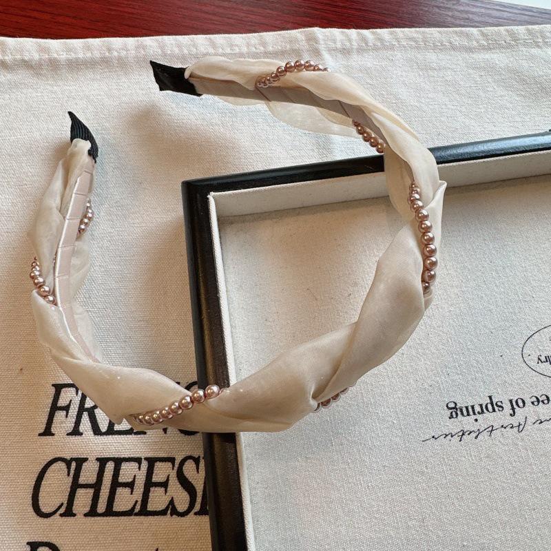 Корейская сладкая жемчужная плетеная повязка на голову - Элегантный женский аксессуар для волос для выходов в свет