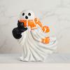 Halloween Ghost Figurine Resin Ghost And Black Cat Statue Desktop Ghost Wearing Scarf Ornament for Mantel Cabinet Shelf