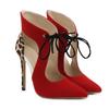 Women's Summer New Sexy Fashion Super High Heel Pointed Lace-up Red High-heeled Sandals