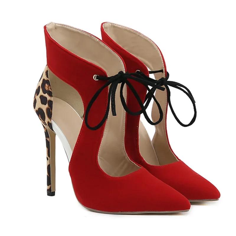 Women's Summer New Sexy Fashion Super High Heel Pointed Lace-up Red High-heeled Sandals