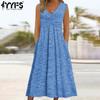 Женская мода лето весна однотонный принт без рукавов V-образный вырез средняя талия повседневные платья