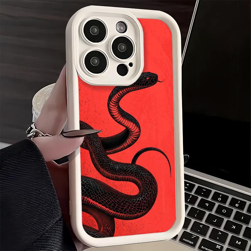 Черный змеиный дудл чехол для телефона iPhone 16 17 Air 16E 15 Pro Max 14 Plus 13 12 Mini Capa Мягкий силиконовый чехол Funda