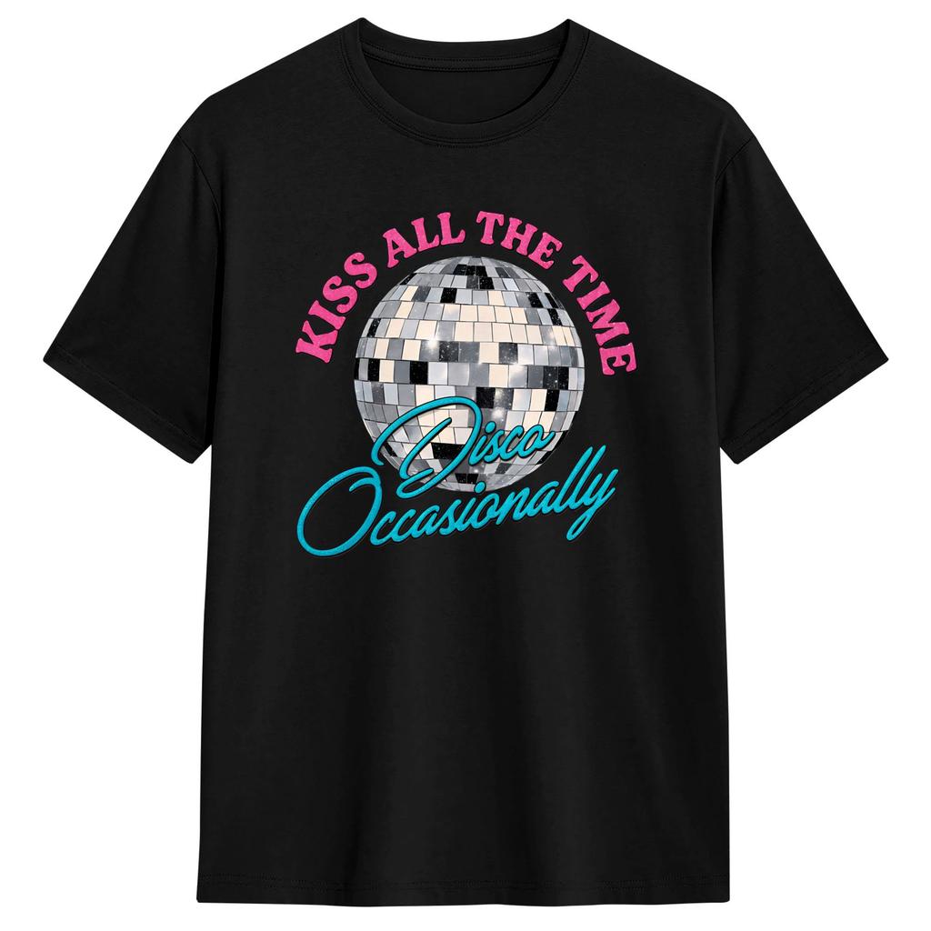 Harry Style Kiss All The Time Disco Occasionally Disco Ball T Shirts for Unisex Pure Cotton Casual TShirts Round Neck Tee Shirt