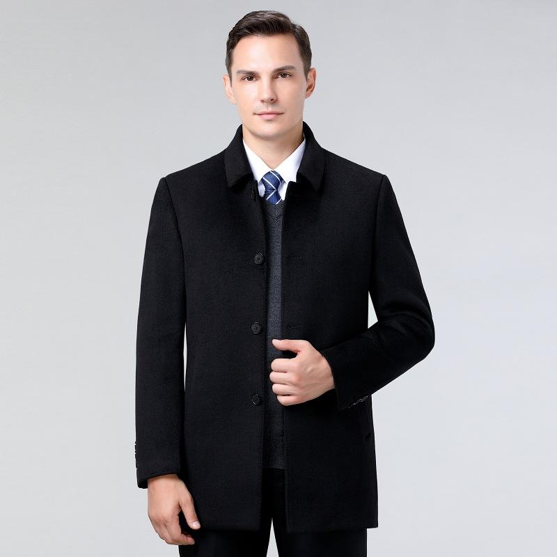 Middle-aged and Elderly Cashmere Coat Men's Medium-length Warm and Thickened Woolen Woolen Coat for Middle-aged Dads