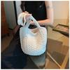New Shoulder Cotton Thread Straw Bag Hand-woven Bag Women's Large Capacity Bucket Bag Versatile Seaside Resort Sand