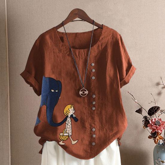 Женская футболка с принтом слона и мультяшной девушкой с короткими рукавами, дышащая, с круглым вырезом