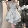 YYFS Women's Fashion Summer Spring Flower Pattern Print Sleeveless High Waist Casual Dresses