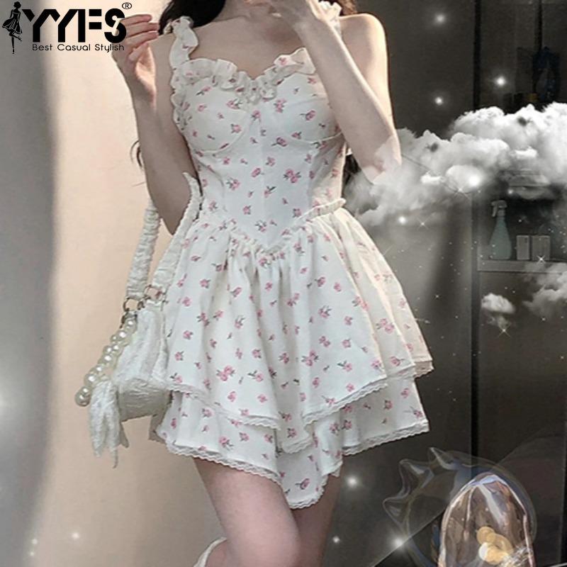 YYFS Women's Fashion Summer Spring Flower Pattern Print Sleeveless High Waist Casual Dresses