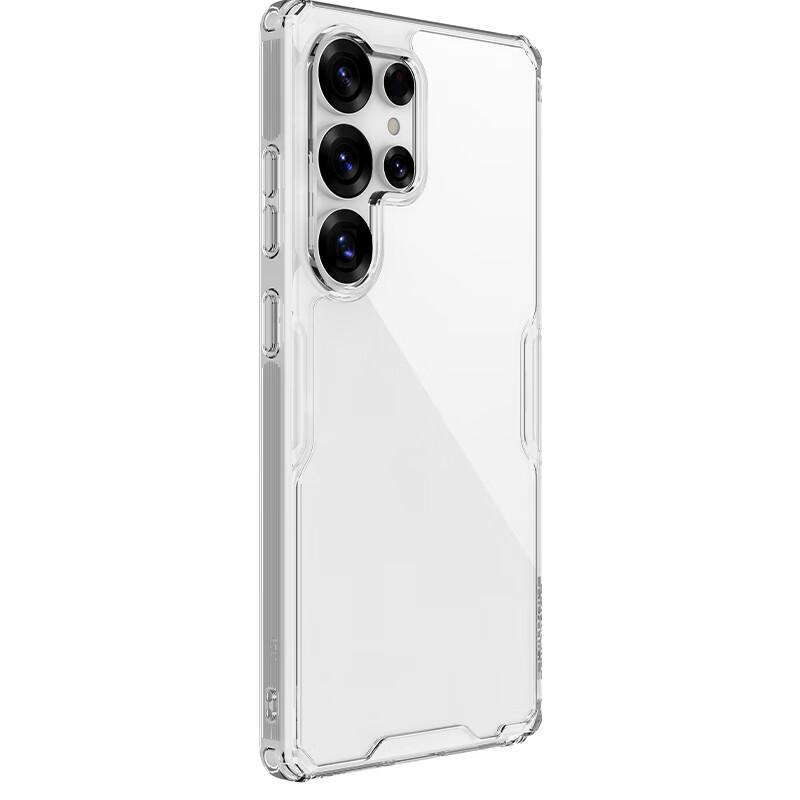 Transparent Full-Coverage Airbag Shockproof Ultra-Thin Protective Case for Samsung S25 Ultra, Business Simple Hard with Soft Edges, Natural Pro White
