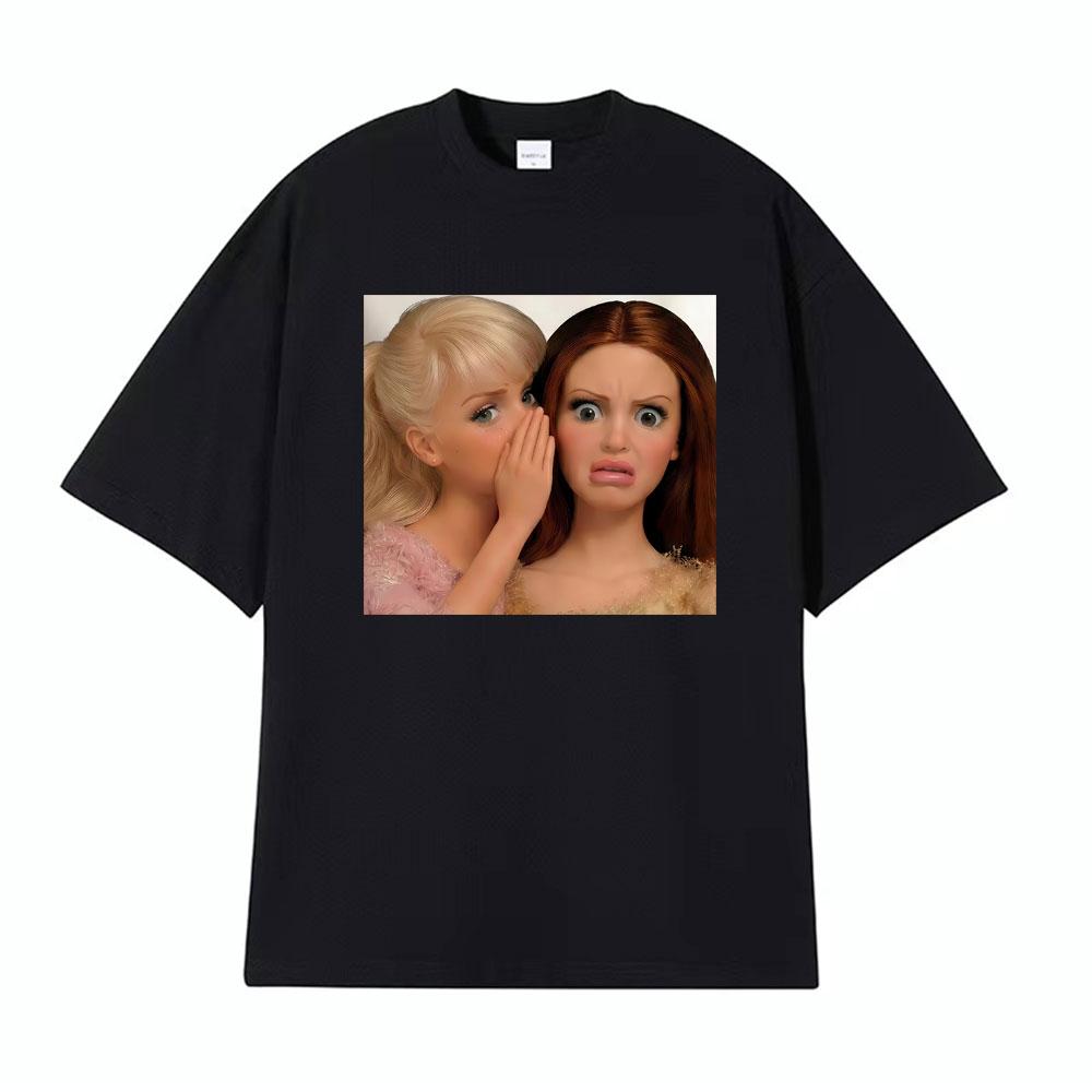 Comfort Funny Gossip Doll Spilling The Tea Whispering Meme T Shirts Unisex Women Fashion Oversized Tshirts Summer Cotton Tee Shirt