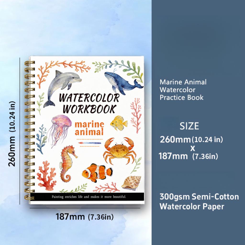 Large Size Watercolor Sketch Practice Pad, 16 Pages Cotton Paper Line Drawing Coloring Book For Starter Art Training