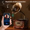 HOFEINZ Natural Wood Phonograph Pure Copper Horn Crafts Multi Record Radio RPM Player/Bluetooth4.2/USB/FM 33/45