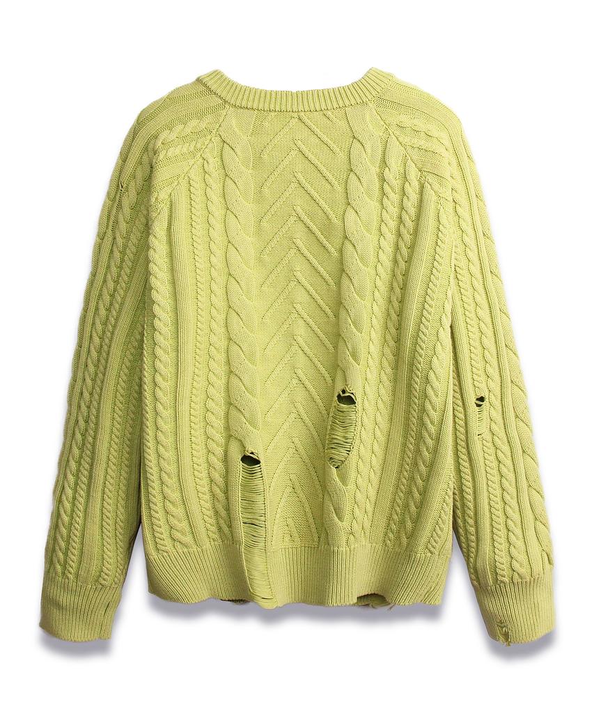DOFFJASON Vintage Washed Cable Knit Zip-Up Lime