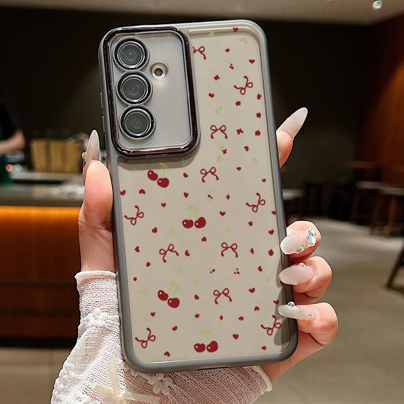 Чехол Bowknot Cherry Print Clear Slim для Samsung S25 Ultra S24 FE S23 A56 A36 A16 A55 A15 A26, мягкая силиконовая противоударная пленка для объектива, чехол для телефона